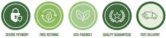 Set of green icons with text on a transparent background